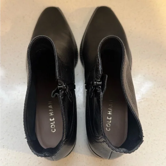 NEW Cole Haan Black Leather Ankle Booties – Women’s Classic Heeled Fashion Boots - Picture 7 of 8